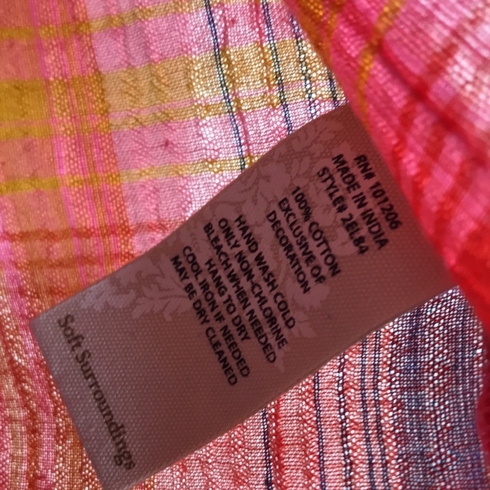 Soft Surroundings plaid gauze top button down textured pink women's size Medium - Picture 5 of 13